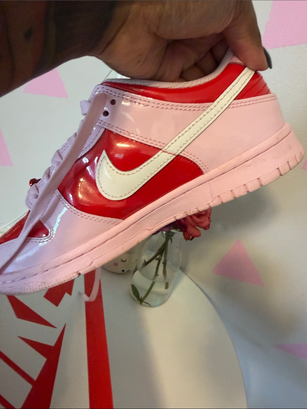 Nike Dunks Kids Pink and Red Low-Top Sneakers - Picture 8 of 15